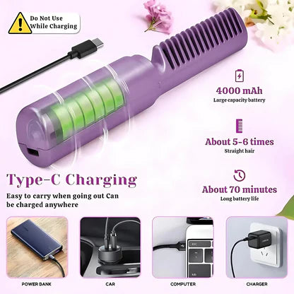 Rechargeable Mini Hair Straightener, Portable Cordless Hair Straightener Brush, 3 Adjustable Temp Flat Iron