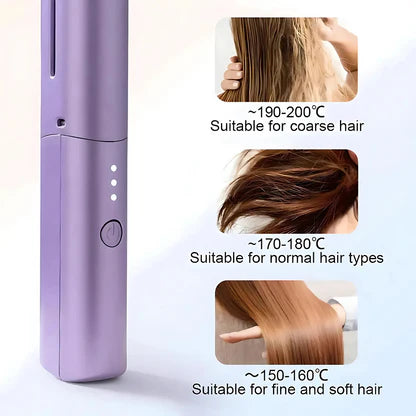 Rechargeable Mini Hair Straightener, Portable Cordless Hair Straightener Brush, 3 Adjustable Temp Flat Iron