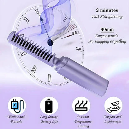 Rechargeable Mini Hair Straightener, Portable Cordless Hair Straightener Brush, 3 Adjustable Temp Flat Iron