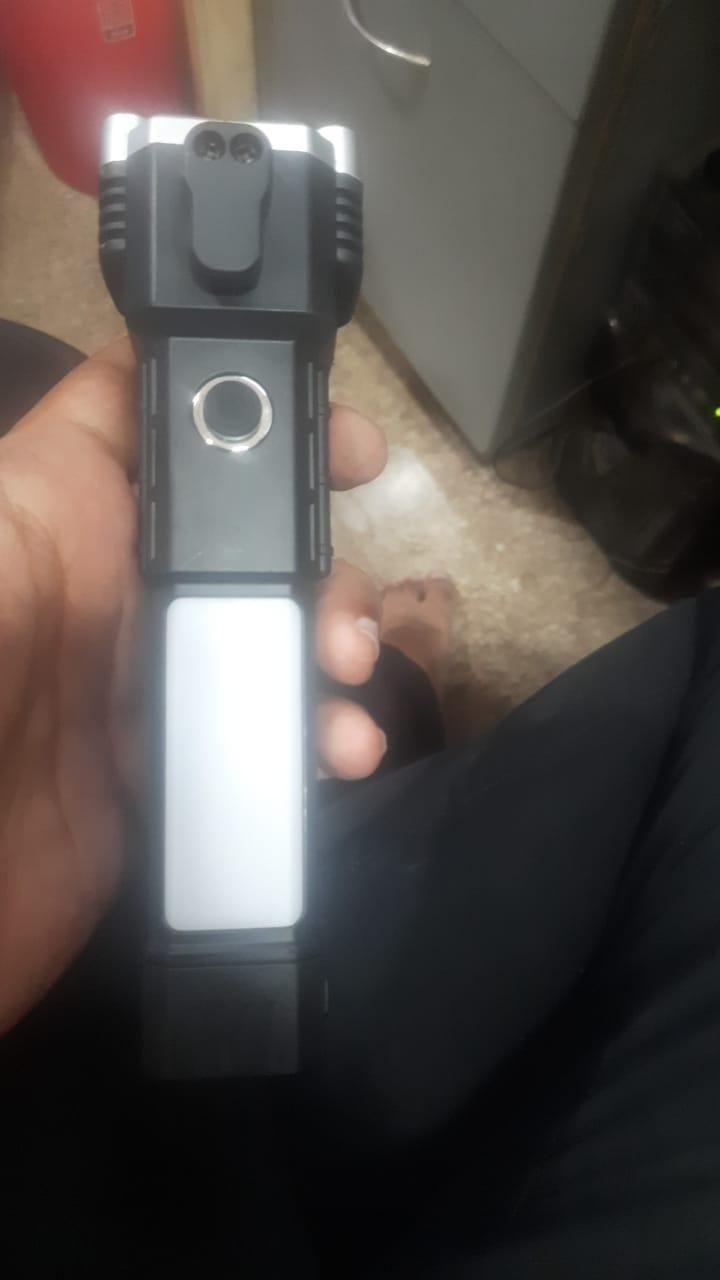 Portable Rechargeable Torch LED Flashlight Long Distance Beam Range with Power Bank, Hammer and Strong Magnets,Car Rescue Torch with Hammer Window Glass