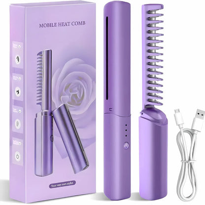 Rechargeable Mini Hair Straightener, Portable Cordless Hair Straightener Brush, 3 Adjustable Temp Flat Iron