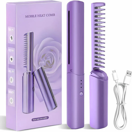 Rechargeable Mini Hair Straightener, Portable Cordless Hair Straightener Brush, 3 Adjustable Temp Flat Iron